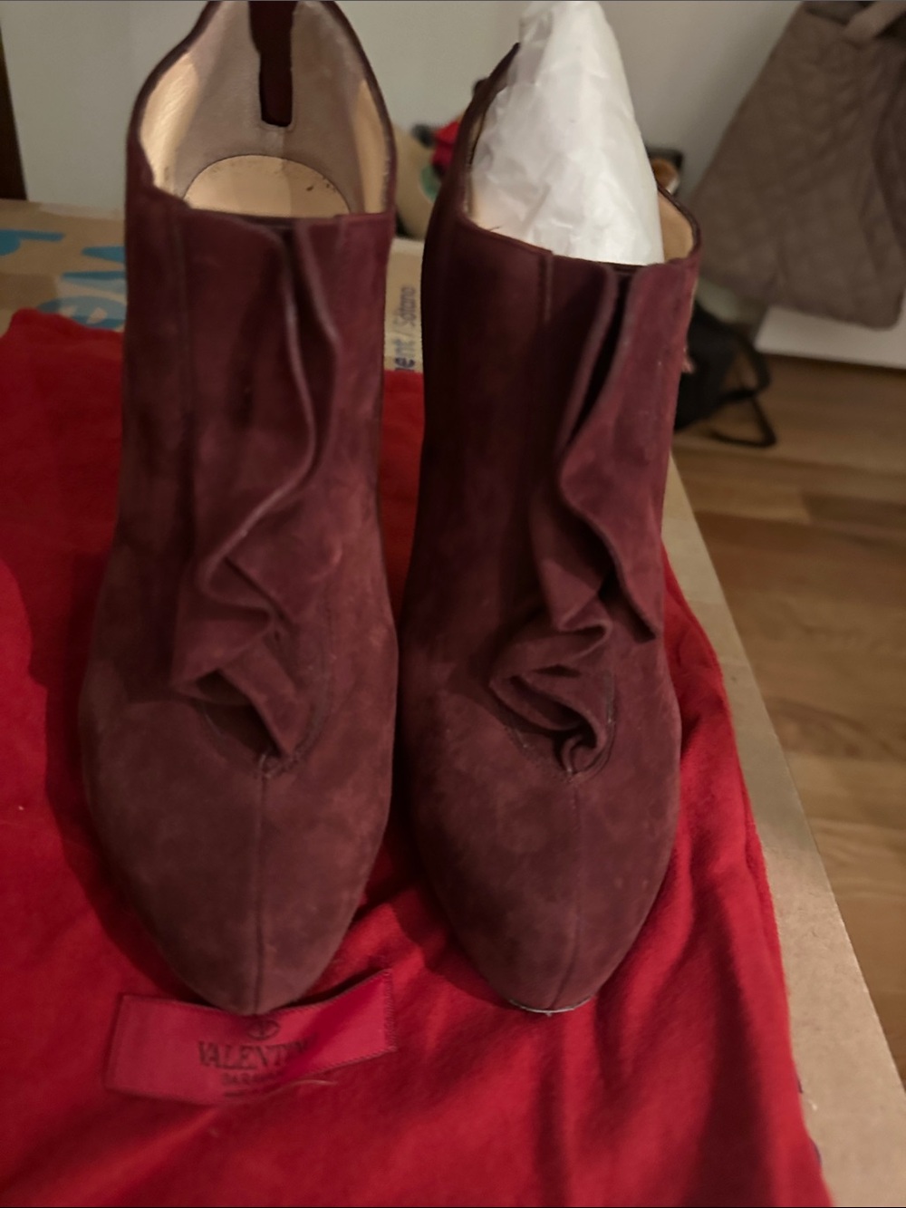 Valentino Garavani Suede bootie size 38 in an aubergine color like new